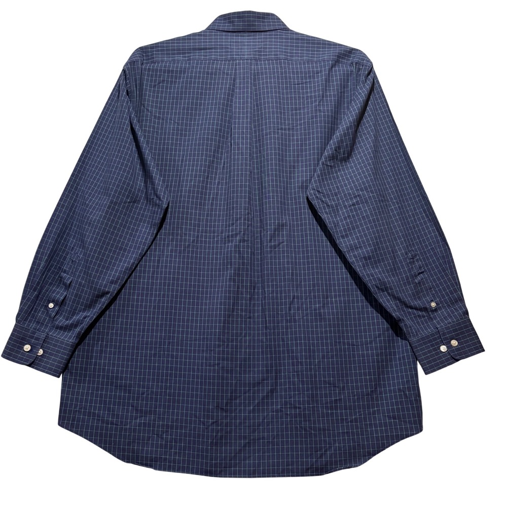 Paul Fredrick‎ Mens 17.5 34 Non-Iron Pinpoint Cotton Navy Green Windowpane Shirt - Picture 3 of 7